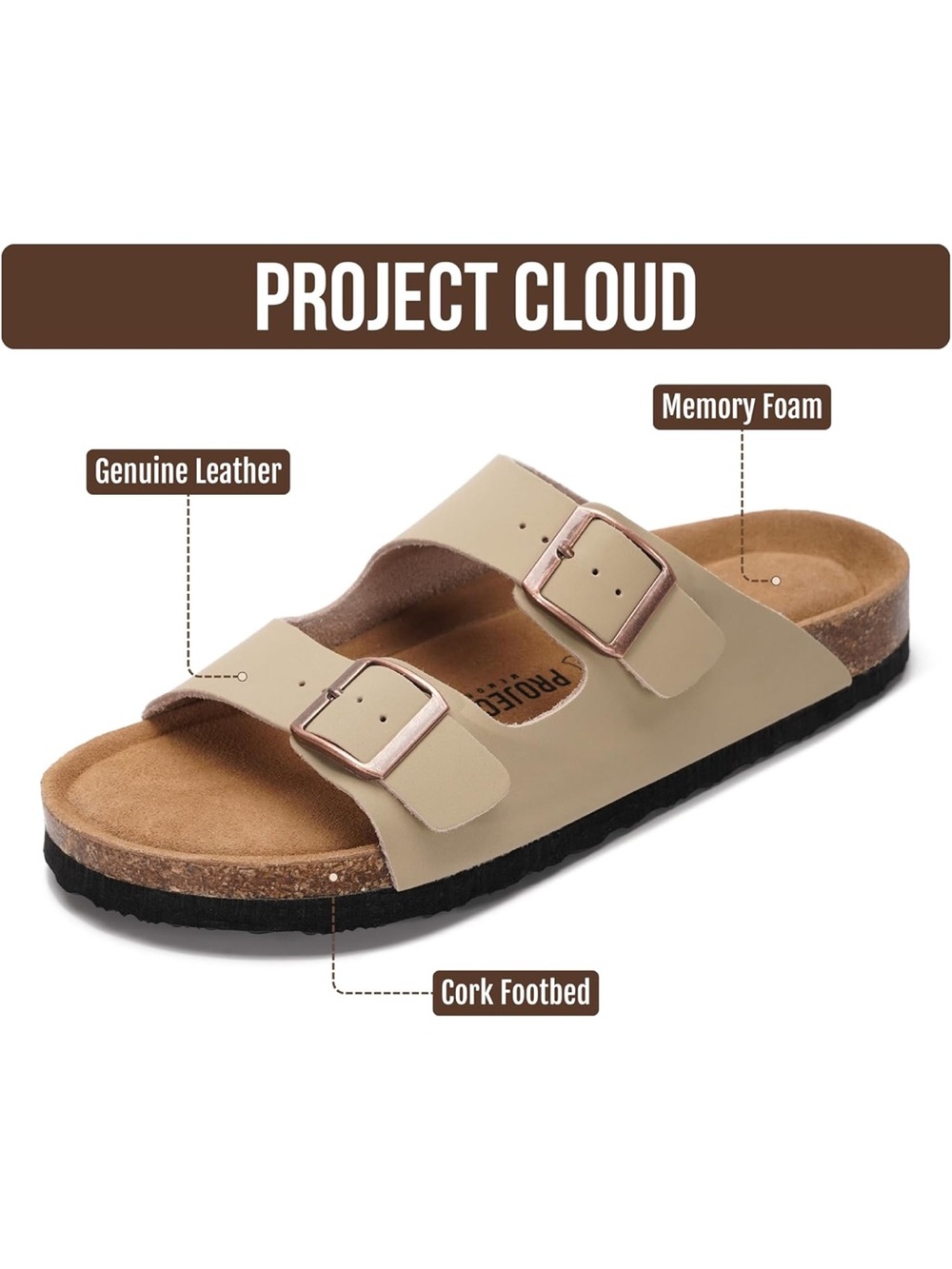 Project Cloud 100% Genuine Leather Venita Womens Sandals Slides Size 7 EUR 38 - Picture 2 of 6
